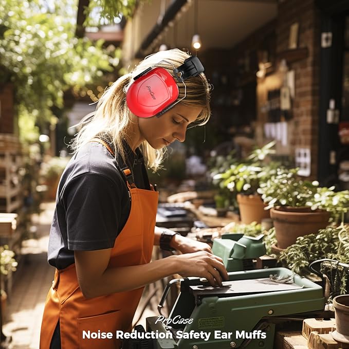ProCase NRR 28dB Noise Reduction Ear Muffs, Foldable Adjustable Passive Noise Cancelling Headphones for Adults Kids Autism, Hearing Protection for Shooting, Construction, Mowing -Pure Red