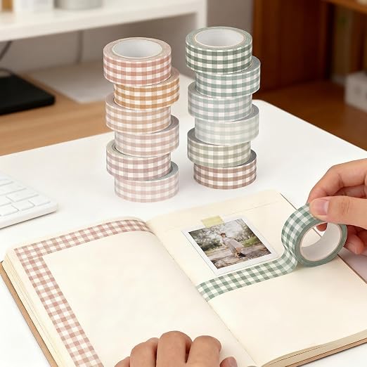 12 Rolls Watercolor Floral Washi Tape Set 15 mm Vintage Flower Decorative Masking Tape for Summer School Arts DIY Craft Scrapbook Journal Supplies Gifts(Boho,Gingham Plaid)