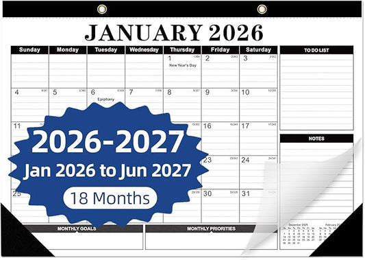 Tcamp 2026 Calendar, Desk Calendar 2026-2027 from January 2026 to June 2027, Big 17" x 12" Wall Calendar with Julian Dates, 18 Months Desk Planner for Home School Office Desktop, Christmas Gifts