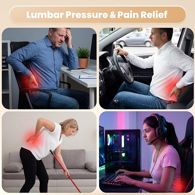 ZZ-WELL Lumbar Support Pillow for Office Chair - Ergonomic Back Support Cushion for Mid Lower Back Pain Relief, Posture Improved - Adjustable Straps, Breathable & Removable Cover (Black)