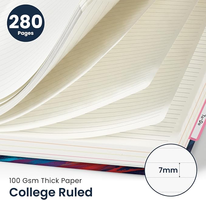 Large Spiral Lined Notebooks for Work with Removable Dividers & Tabs, 8.5"x11" Pretty Hardcover 5 Subject Notebook Journal for Women, College Ruled, Perfect for Study & Office Organization, 280 Pages,Sunset Tide