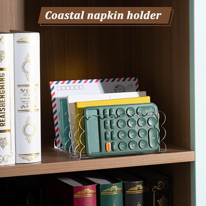 Clear Vertical File Organizer Acrylic File Holder Mails Letter Paper Envelope holder Stand Desk Organizer for Office Home School(5 Compartments,6.3 x 5.9 x 3 Inch)