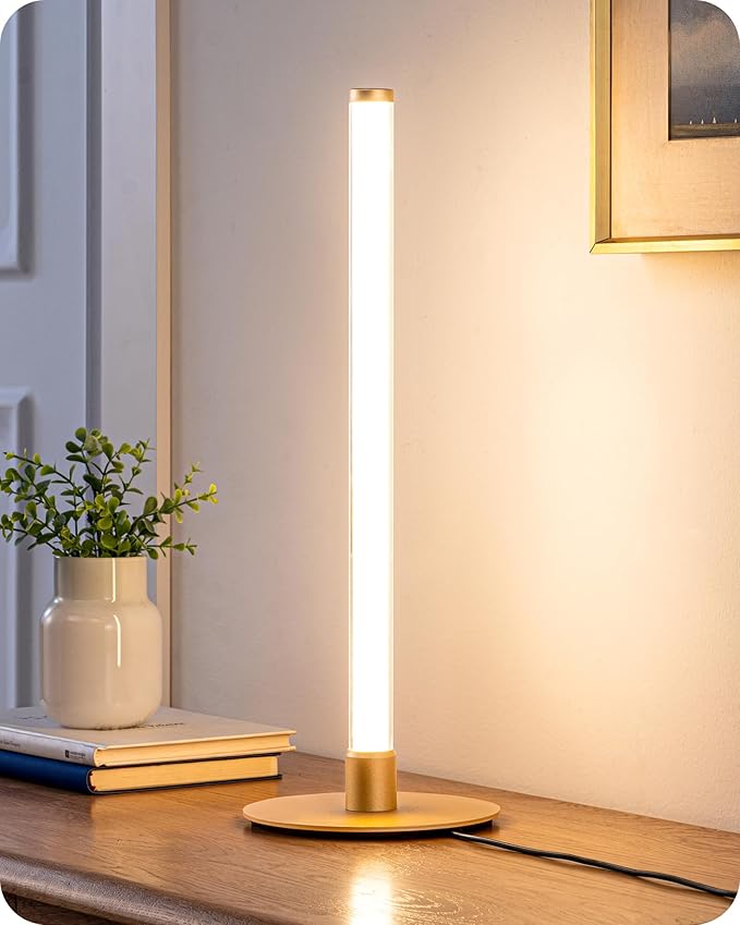 EDISHINE Modern Table Lamp, LED Slim Bedside Lamp with 360° Illumination, Stepless Dimming & 3 Color Temperature, Nightstand Lamp for Bedroom, Living Room, Gold