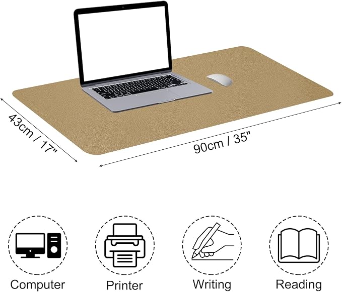 Patikil Desk Mat, 35"x17" Non-Slip Waterproof PU Leather Desktop Protector Cover Dual Sided - Gold Tone