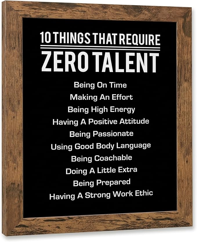 10 Things That Require Zero Talent Motivational Wall Decor, 11x14 Brown Framed Office Wall Art Print, Inspirational Leadership Quote Poster for Work, Gym, Classroom and Team Building