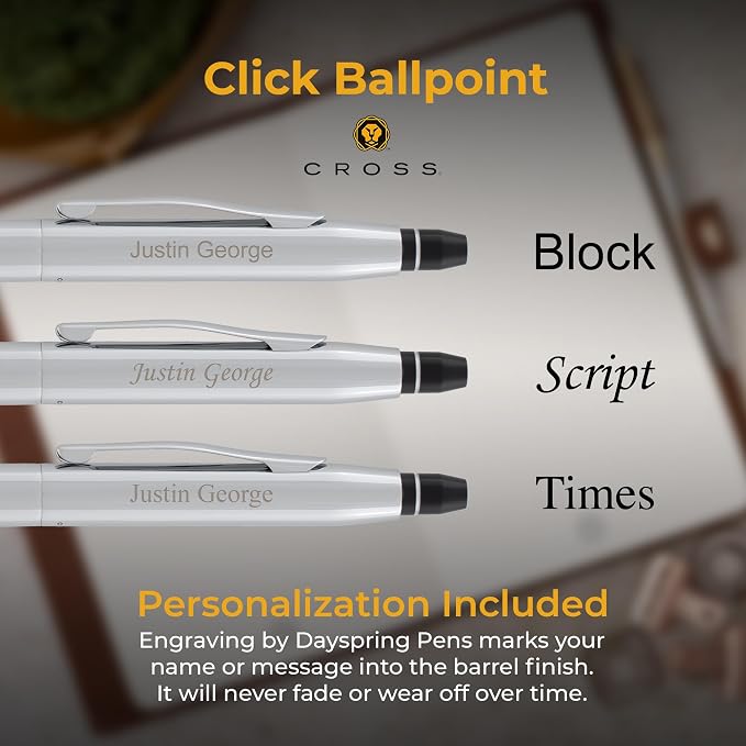 Cross Click Engraved Ballpoint Pen, Polished Chrome, Click Action, Personalized Gift for Nurses, Doctors, Police Officers, Graduation, Career Advancement, Birthdays, Cross Gift Box Included