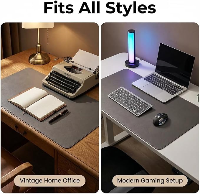 Distressed Leather Desk Mat - Non-Slip PU Table Pad for Office and Home - Workspace Organization and Accessories - Ideal for Large Mouse Mat and Desktop Covers on Top of Tables(Dark Gray,12"x 32")