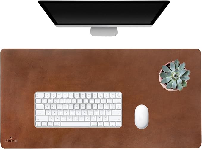 Premium Leather Desk Mat, Full Grain Leather Desk Pad Protector & Desk Blotter, Waterproof Non-Slip Writing Surface for Keyboard, Mouse & Laptop, Desk Pad for Home & Office (Tobacco, Medium)