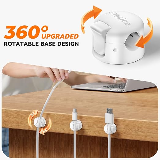 6 Pack Spring Cable Clips,Cord Organizer with Clasp Lock Desk Cable Management Cord Holder Adhesive Phone Charger Cord Clips for Home Office Car Wall Nightstand Accessories White