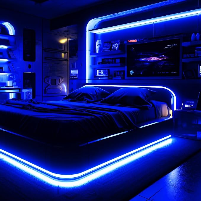 iNextStation Blue LED Light Strip, 16.4ft/5m 12V Silicone Flexible Neon Rope Lights, IP65 Waterproof Cuttable LED Strip Lights for Gaming Room, Bedroom, Outdoor Light, DIY Sign Decor (No Adapter)