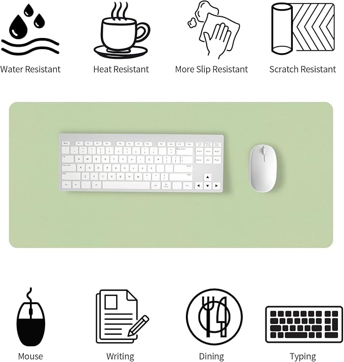 Bloss Leather Desk Pad and Keyboard Wrist Rest, Large Mouse Pad + Keyboard and Mouse Wrist Support, Non-Slip Desk Mat Protector for Office, Home(27.6" x 13.8", Green)
