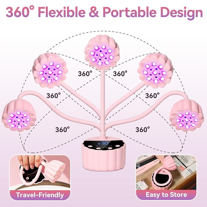Makartt UV LED Nail Lamp - Gooseneck 58mW/cm² Flash Cure Lamp Rechargeable UV Light for Gel Nails with 4 Times & Auto Sensor USB Cordless Fast Curing Nail Art Design for Salon Home DIY (Pink)