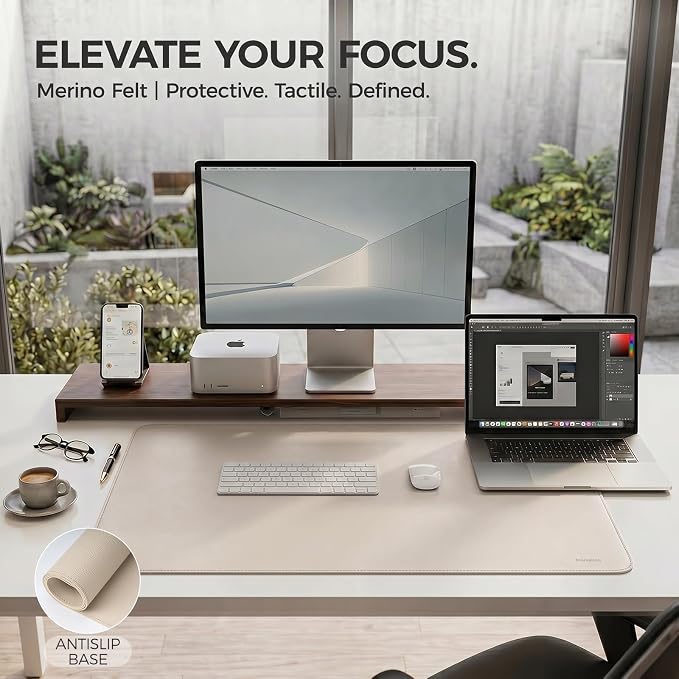 Large Desk Pad Non-Slip Desk Mat Protector for Keyboard Mouse Waterproof Vegan Leather Surface Faux Leather Laptop Mat Smooth Mouse Pad Premium Gift Tube Warm Beige 55" x 23"