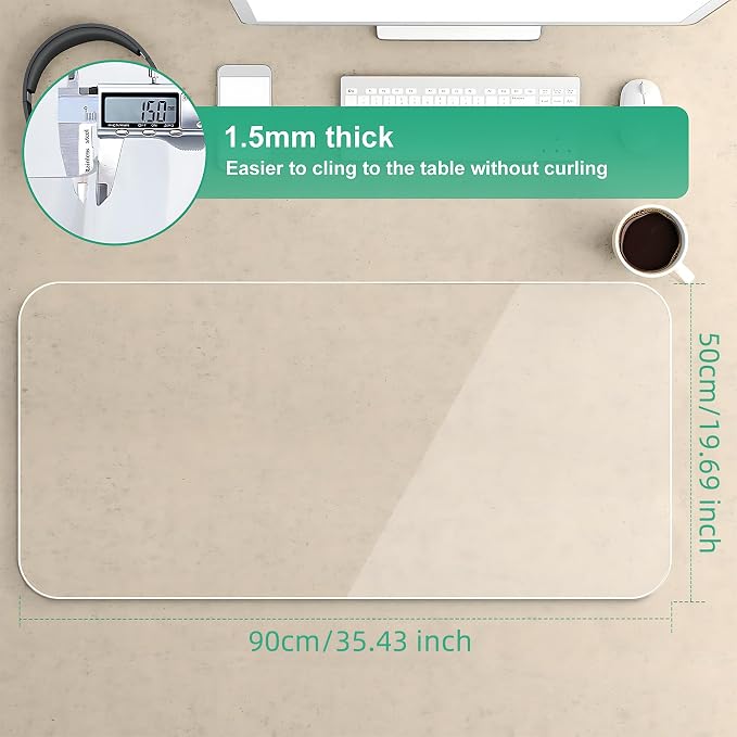 NATRKE Clear Desk Mat Pad, 35.4"x19.7" Large Transparent Computer Desk Mat Plastic Desktop Protector, PVC Writing Pad with Round Edge, Waterproof Wipeable Non-Slip Table Protector for Home Office