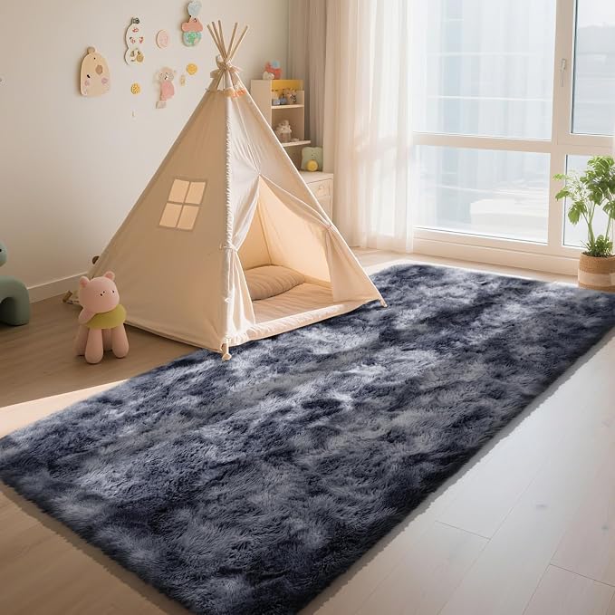 Soft Runner Rugs for Bedroom, Mottling Dark Grey 3x7 Area Rugs Fluffy Rug Shag Rug Carpet, Bedside Rug for Living Room Bedroom Room Home Decor