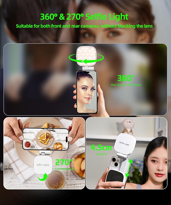 Magnetic Selfie Light for MagSafe iPhone Phone with Magnet Ring,Rechargeable CRI 97+ 700lx/0.3m Folding LED Phone Fill Ring Lighting with Mirror for Makeup Webcam Laptop Photo Makeup (White)