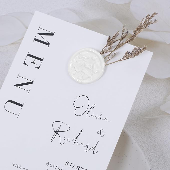 UNIQOOO Wax Seal Stickers - 3D Magnolia Wedding Invitation Envelope Botanical Seal Stickers, 50 Pcs Self- Adhesive Snow White Stickers, Perfect for Invitation, Christmas, Gift Wrapping, Party