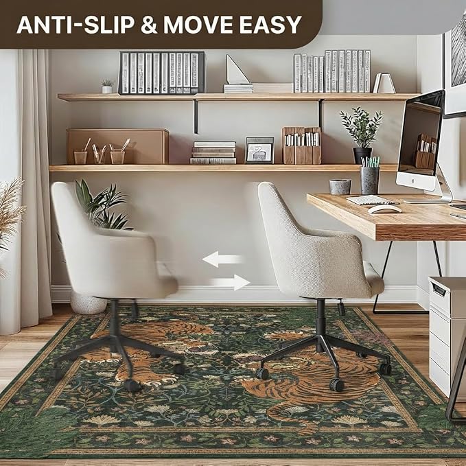 36"x60" Office Chair Mat for Hardwood Tile Floor, Under Desk Carpet Protector for Rolling Computer Chair Mat, Machine Washable Area Rug, Anti-Slip 1/5" Thick Low Pile Thin Vinyl Floor Mat, Forest Sage