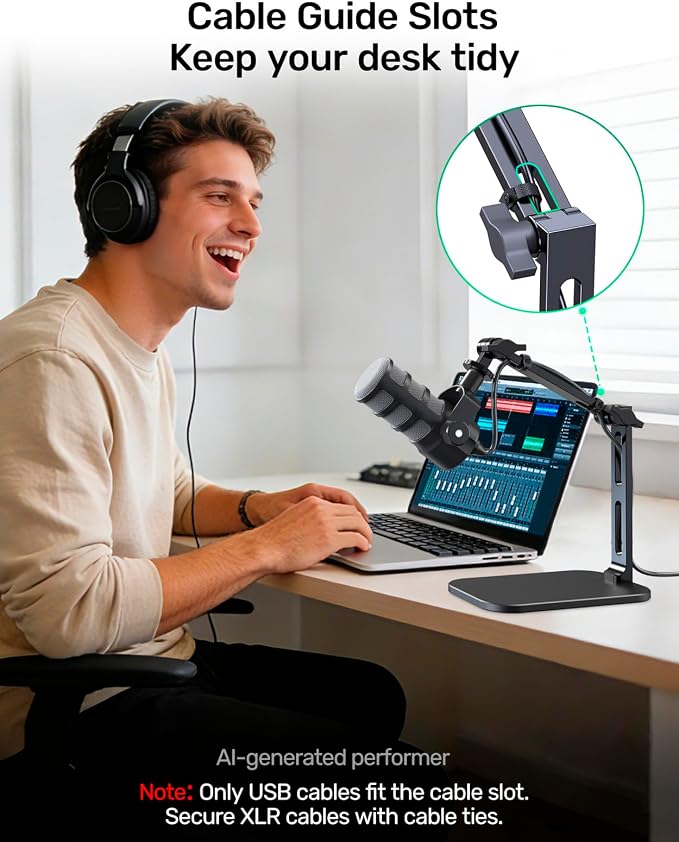 Heavy-Duty Desk Mic Stand, Max Load 2.68 lb Compatible with Rode Podmic, Blue Yeti, Shure and More Mics, Perfect for Small Space Home Office Streaming Setup, Black (up to 1220g)