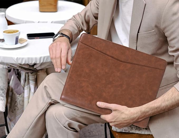 Calfinder Personalized Portfolio for Women&Men, Free Name Engrave,Customized Leather Padfolio with Logo or Name, Business Portfolio with A4 Writing Pad Holder for Resume,Gift for Father's Day
