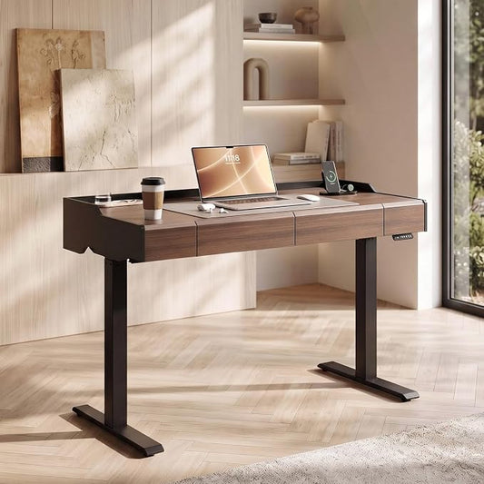 ModernMate Electric Standing Desk with Drawers, Hidden Cable Management | 48 x 24 Inches Height Adjustable Desk, Stand Up Table with Storage for Home Office, Black Walnut