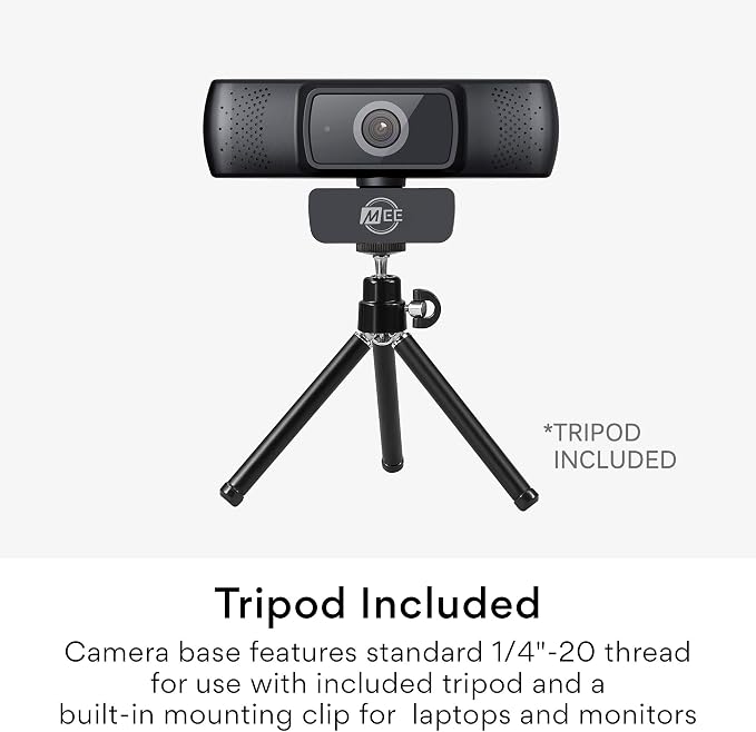 MEE Audio 201W 1080p HD Webcam with Mini Tripod, Wide Angle Lens, Microphone, Autofocus, Low Light Correction for Zoom Video Calling; USB Streaming Web Camera for Computer PC Mac Laptop Desktop