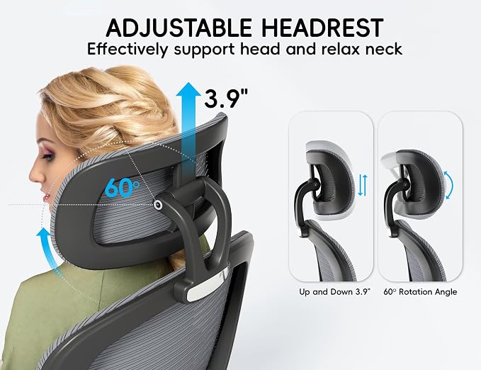 TRALT Office Chair - Ergonomic Office Chair with Back Support, Home Office Desk Chairs, 330lbs Wide Seat Big and Tall Office Chairs with Headrest, Comfy Desk Chairs (Grey Black)