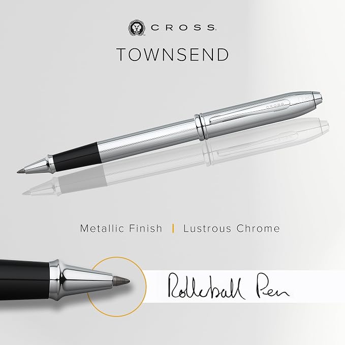 Cross Townsend Refillable Rollerball Pen Presented in a Luxury Gift Box - Medium Point, Black Ink, Lustrous Chrome