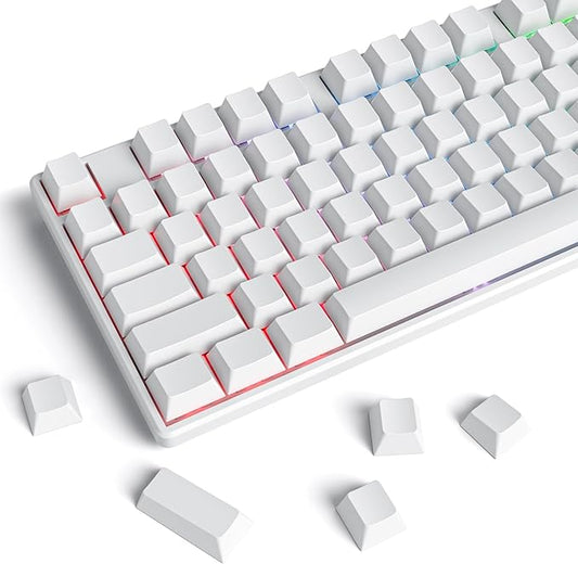 Guffercty kred Blank Keycaps Thick PBT Cherry Profile, 129 Keys Minimalist White Keycap Set with 7U Spacebar for Mechanical Keyboard(Blank White)
