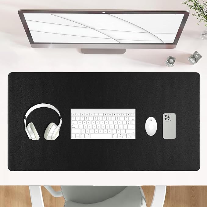 Black Leather Desk Pad Large Mouse Pad, 31.5"x15.7" | Waterproof Desk Mat for Keyboard and Mouse, Non-Slip Computer Desk Protector, Smooth Mouse Control for Home Office
