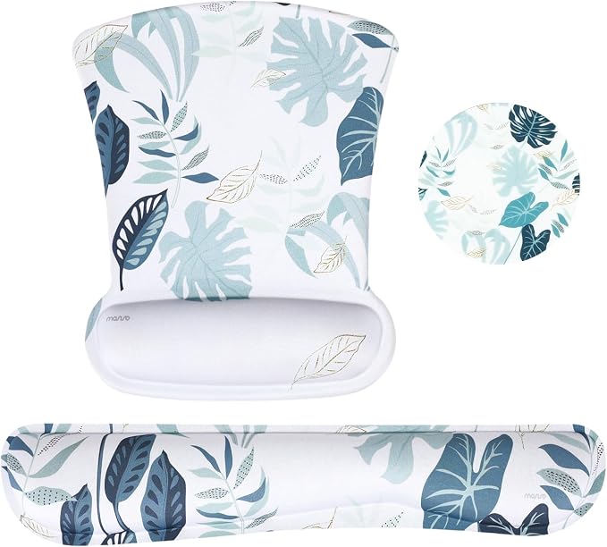 MOSISO Wrist Rest Support for Mouse Pad&Keyboard Set | Watercolour Monstera Leaves Mousepad Non-Slip Base Home/Office Pain Relief&Easy Typing Cushion with Soft Cloth&Memory Foam