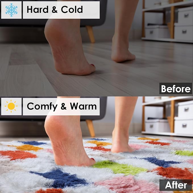 KICMOR Large 6x9 Area Rugs for Living Room, Fluffy Soft Colorful Checkered Shag Shaggy Carpet for Bedroom, Indoor Rainbow Plush Fuzzy Rug for Teen Kids Boys Girls Dorm Nursery Home Decor Aesthetic