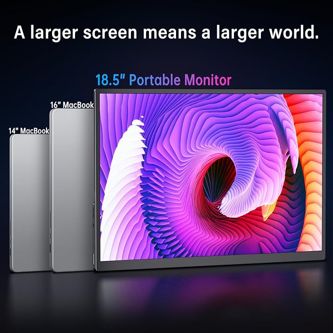 18.5 Inch Portable Monitor 100Hz FHD USB-C HDMI Travel Monitor Second Screen Display Extender with Built-in Kickstand, VESA & Speakers, Eye Care HDR Gaming Monitor for Laptop, PC, PS5, Xbox
