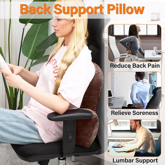 1 MIDDLE ONE Back Pillow for Chair, Memory Foam Lumbar Pillow for Back Support, Back Rest Cushion for Office, Sofa, Couch Sitting, Recliner, Bed and Lower Back Pain (Coffee)
