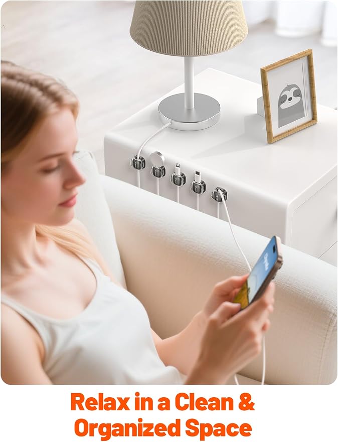 Cable Clips,8 Pack Cord Holder Cord Organizer [1s Lock & Strongest Adhesive] Spring Cord Clips Phone Charger Wire Desk Cable Management Nightstand Home Office School Decor Women Cute Desk Black