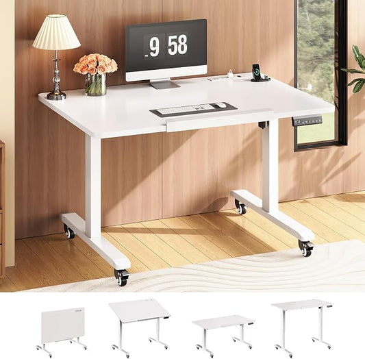 SEDETA 31.5 Inches Electric Standing Desk, 180° Tiltable Mobile Rising | Computer Desk Height Adjustable with Wheels for Drawing/Writing/Gaming/Study/Home Office/Small Space, White
