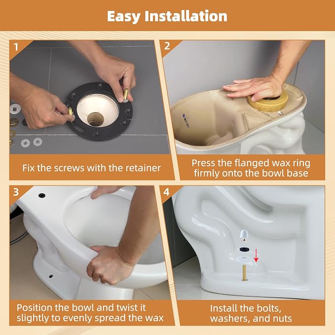 Hibbent 2 Pack Extra Thick Toilet Wax Ring Replacement Kit, Universal Toilet Seal Ring with Brass Bolts and Toilet Bolt Covers, PE Toilet Flange Fits 3 Inch and 4 Inch Drain Pipes