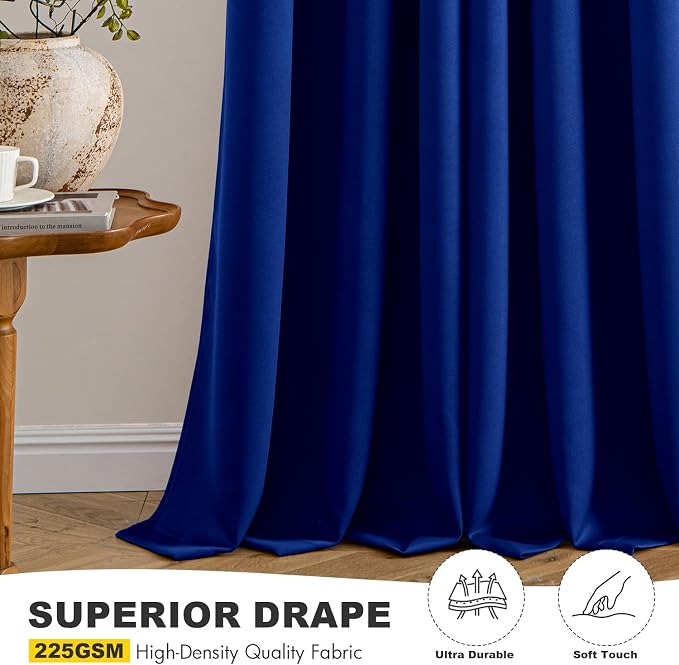 MIULEE Blackout Curtains for Bedroom Living Room 2 Panels, Thermal Insulated Room Darkening Drapes Grommet Noise Reducing Light Blocking Window Treatments 63 Inches Long 40x63 Inch Royal Blue