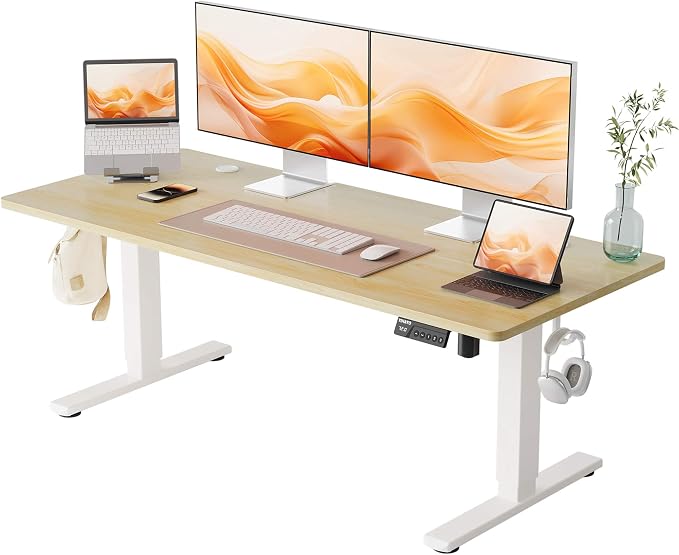 YIHAYO Low Height Adjustable Desk, Lifts 18.1-28.3 Inches, Electric Standing Desk for Short People, 55 x 24 Inches Computer Table with Splice Board for Home Office, Natural