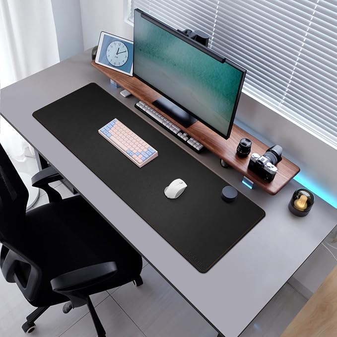 MAIDERN 47.2" x 15.7" Cork & Leather Desk Pad, Large XXL Mat, Full Mouse Pad, Dual Sided Protector for Gaming Home Office (Black)