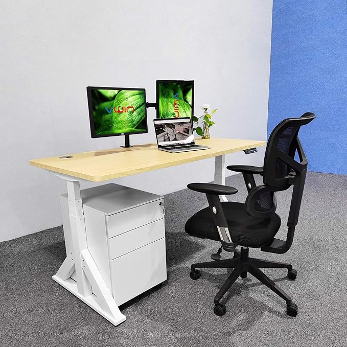 VJ205 Electric Height Adjustable Sitting Standing Desk Frame Sit Stand - Dual Motors 3 Stages Motorized Desk Base Only, White
