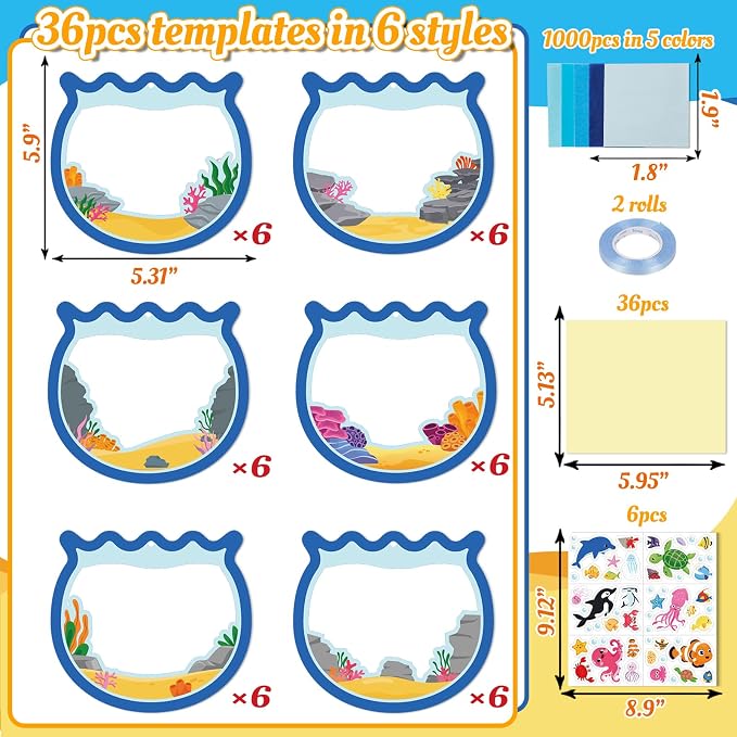 42PCS Summer Activities Crafts Bulk: Sea Animal Ocean Scene Paper Suncatchers, Under the Sea Party Fish Stickers DIY Kit School Classroom Decorations, Window Stained Glass Effect Art Supplies