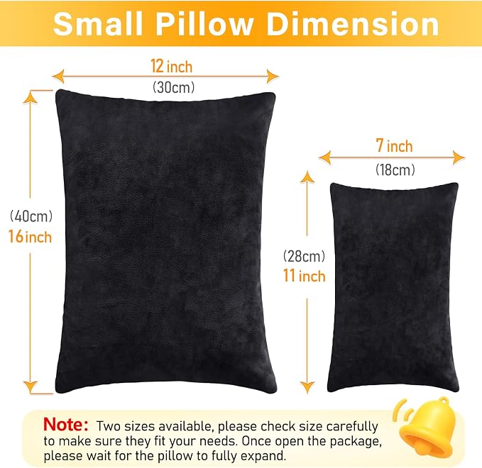 1 MIDDLE ONE 2 Pack Small Pillow, 16 X 12 Inches, Memory Foam Mini Pillow for Travel, Camping, Sleeping, Nap and Neck, Knee, Lumbar Support, Tiny Cushion for Pet, Dogs (Black)