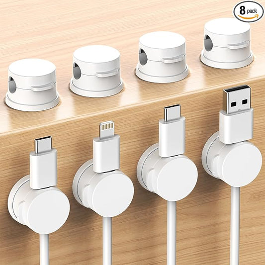 Inchor Cord Organizer, Rotatable Cable Organizer 8 Pack, No-Residue Adhesive Spring Cable Clips, Cord Holder for Nightstand, Kitchen, Office Accessories and Car (White)