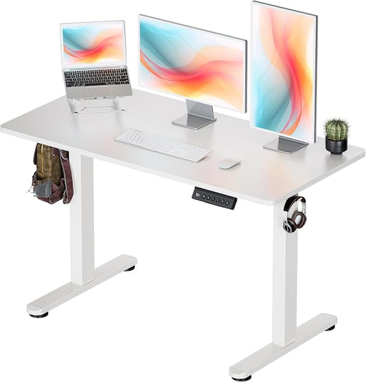 Okin Standing Desk Electric Adjustable Computer Whole Piece Stand up Desk Office Gaming Home Office Memory Desks 48x24 inches White