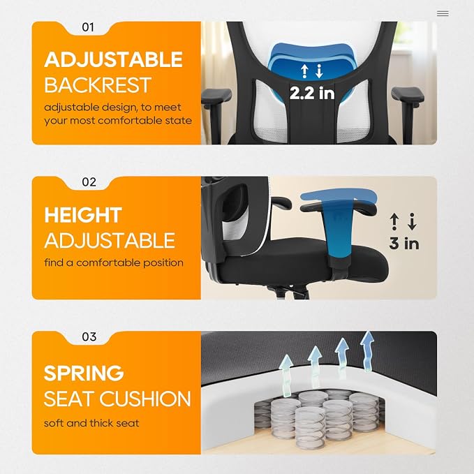 PayLessHere Ergonomic Desk Chair Office Chair Computer Chair 500lbs with Lumbar Support Wide Seat Adjust Arms Rolling Swivel High Back Task Executive Big and Tall Office Chair for Home Office，White