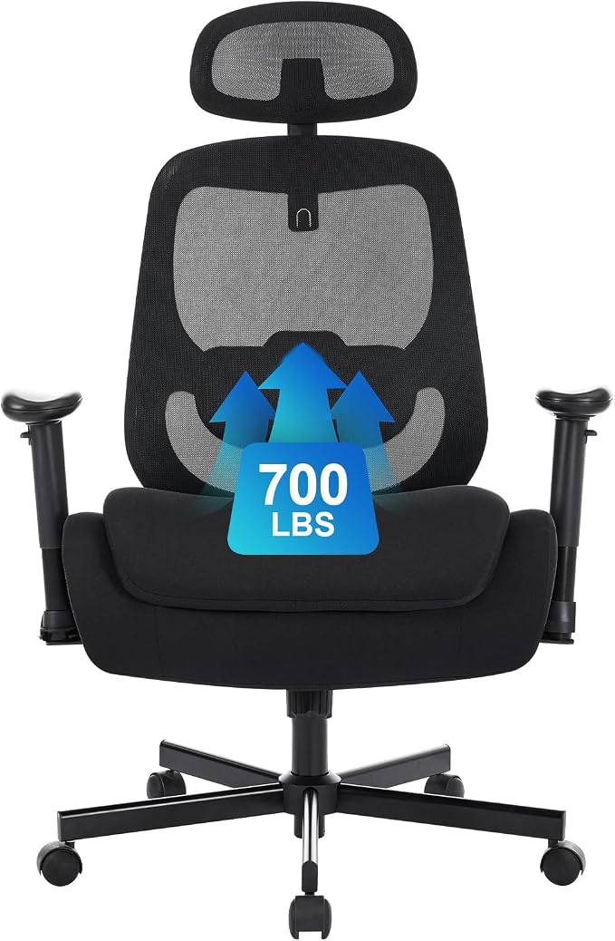 Office Chair with Ergonomic Lumbar Support and Mesh Back for Home Office, Desk Chair with Wide Seat and Adjustable Arms for Computer Desk, Computer Chair with Rocking Backrest and Wheels for Work