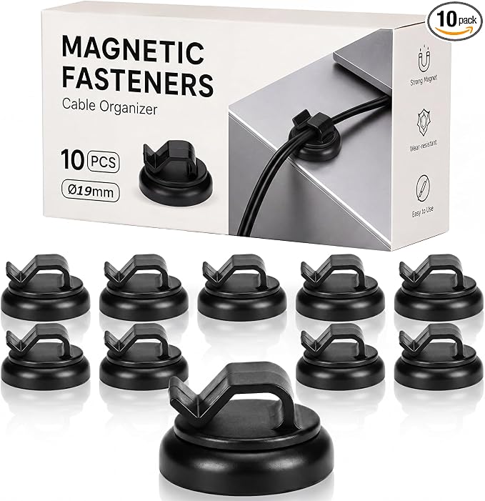 Shimeyao 10pcs Magnetic Fasteners, 3/4" Magnetic Cable Holder, 23lbs Pull Force Zip Tie Mount Base, Durable Cable Organizer for Home Office Marine Electrical Wiring