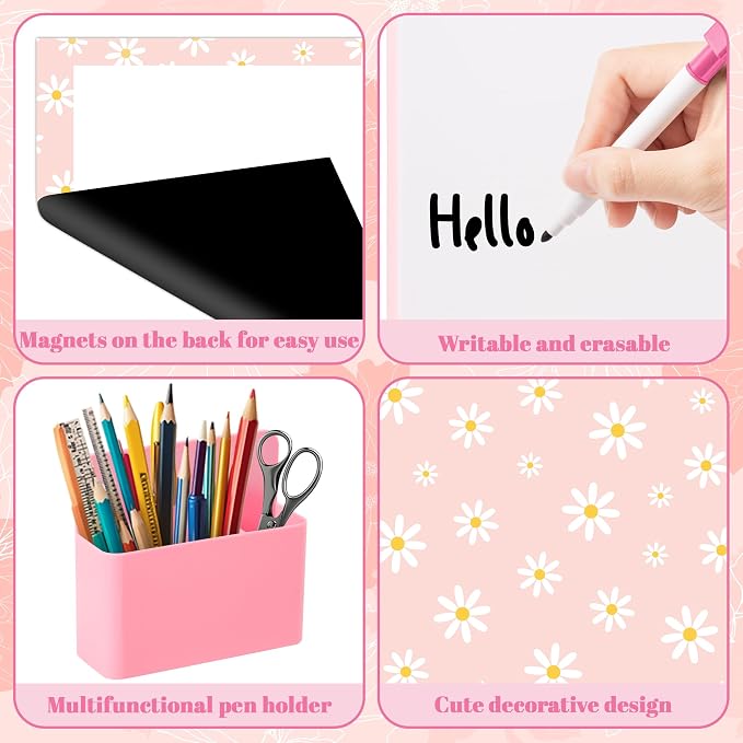 BeYumi Pink Locker Accessories Kit - Back to School Pink Daisy Locker Organizer Decoration Supplies for Kid Magnetic Wallpaper Pen Holder Whiteboard Marker Mirror Magnets Rug Classroom Accessories Kit