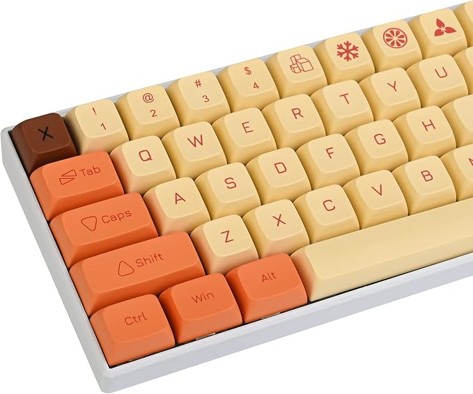 Guffercty kred XDA Profile Keycaps Set 142-Key Retro PBT keycaps for 60% 65% Cherry Mx Gaming Keyboard (Yellow Flash)